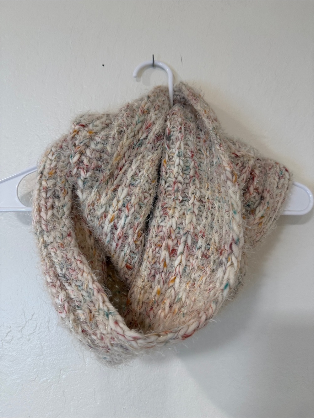 a.n.a Cream Speckled Knit Infinity Scarf with a Rosy tint